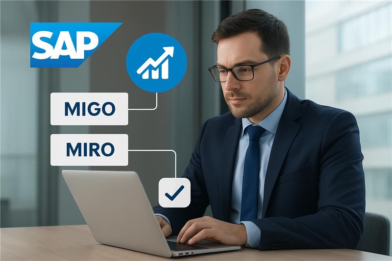 Profissional usando SAP com processos MIGO e MIRO automatizados pelo AddTax